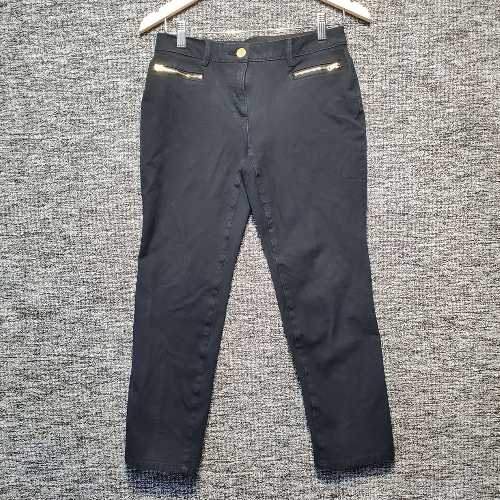 Chicos So Slimming Pants Size 00 US 2 Black Ankle Trousers Gold Zipper Pockets